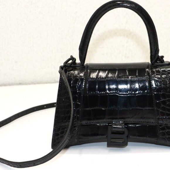 Balenciaga Hourglass Small Handbag Crocodile Embossed - Black - Picture 4 of 14